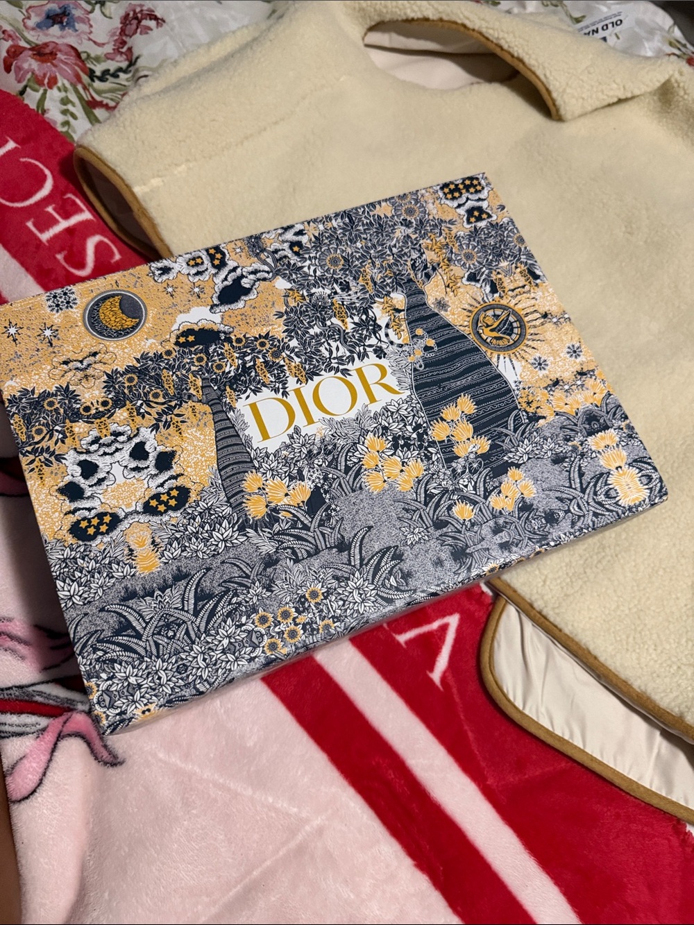 Dior Floral Illustration Box in Navy & Gold unused.